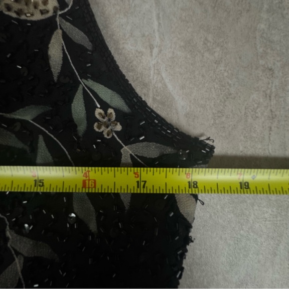 90’s J KARA Beaded Flower High Neck Top Black Elegant Evening Chic Sleeveless L - Picture 11 of 14